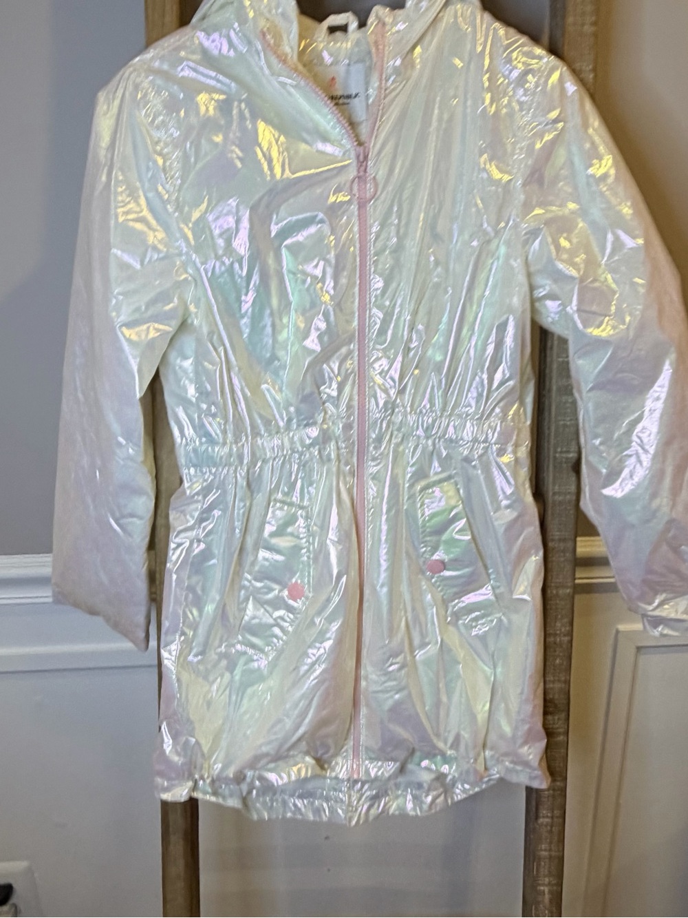 Iridescent Pink Kids' Hooded Rain Jacket Size L (14/16)